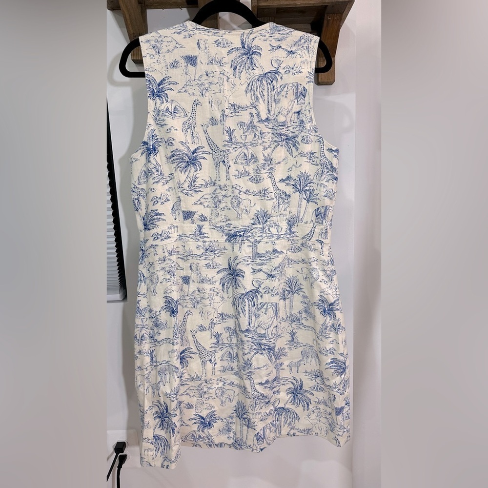 NWT Tory Burch Safari Printed Linen Shift Dress Ivory & Blue 10 - Picture 14 of 16